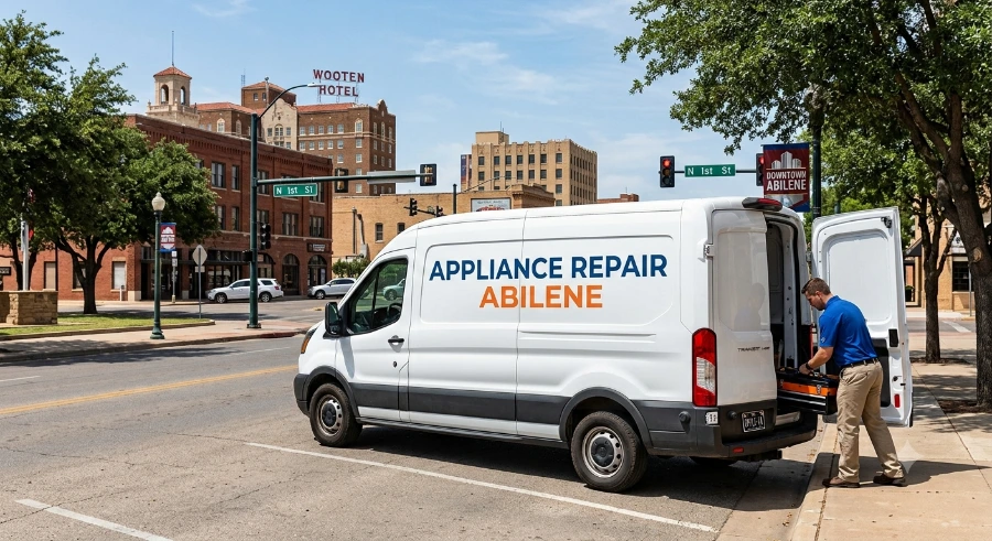 Appliance Repair Abilene branded service van in downtown Abilene, TX