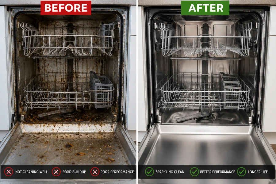 Dishwasher before and after repair