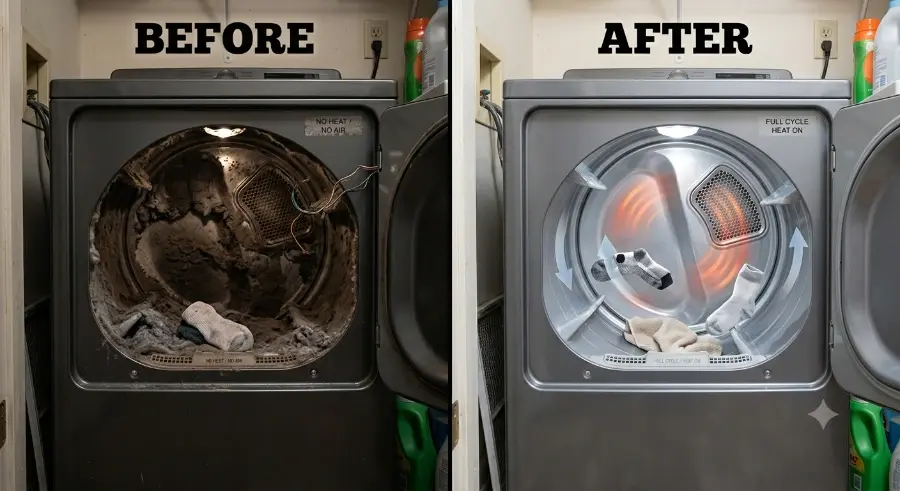 Dryer before and after repair