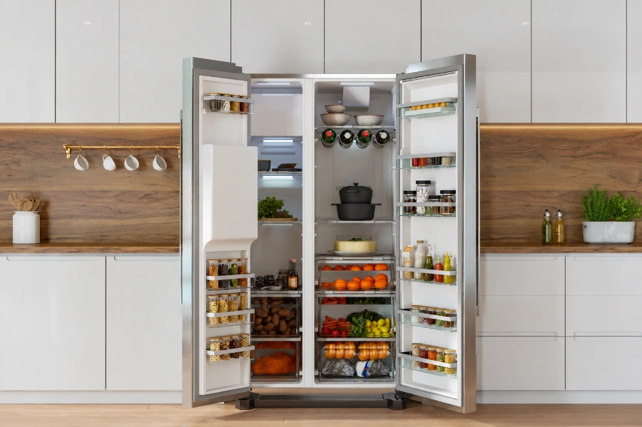 Open refrigerator interior