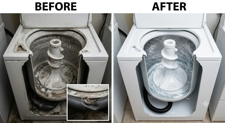 Washer before and after repair